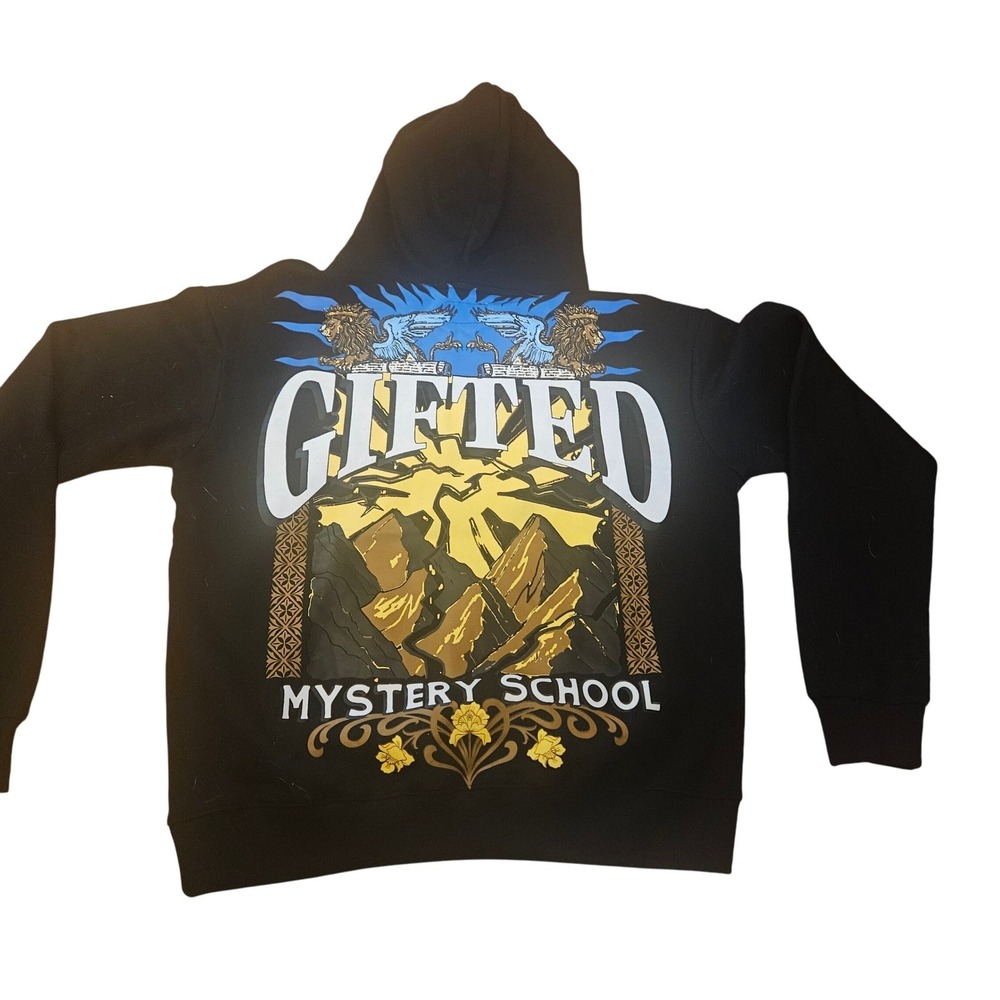 NWT GIFTED Mystery School Hoodie Size‎ M Black Gold Graphic Pullover Sweatshirt
